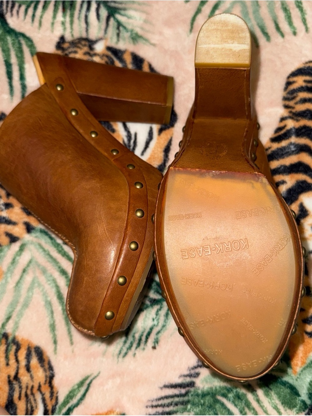 Kork-Ease Women's Tan Leather Studded Clog Heels